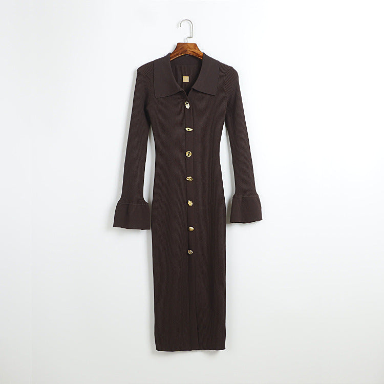 Contour V Neck Long Sleeve Knit Mini Dress