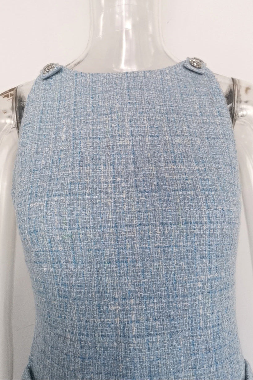 Halter Neck Vest Mini Dress in Blue