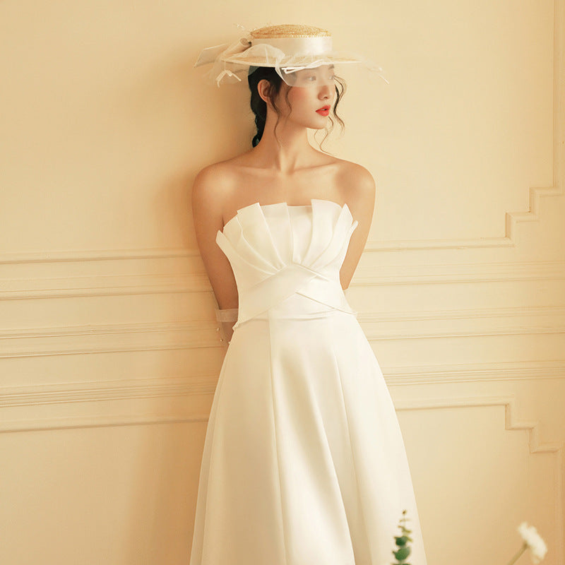 Sequin French Satin Minimalist Slimming Princess-Style Light Weight Wedding Maxi Dress