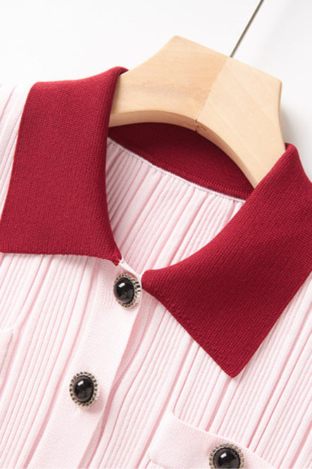 Pink Contrast Collar Knit Mini Dress