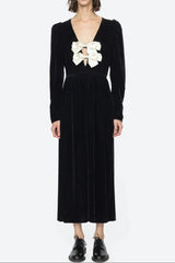 Black V-Neck Cutout Midi Dress
