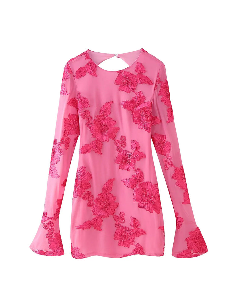 Yellow Backless Floral Sleeve Slim Fit Mini Dress