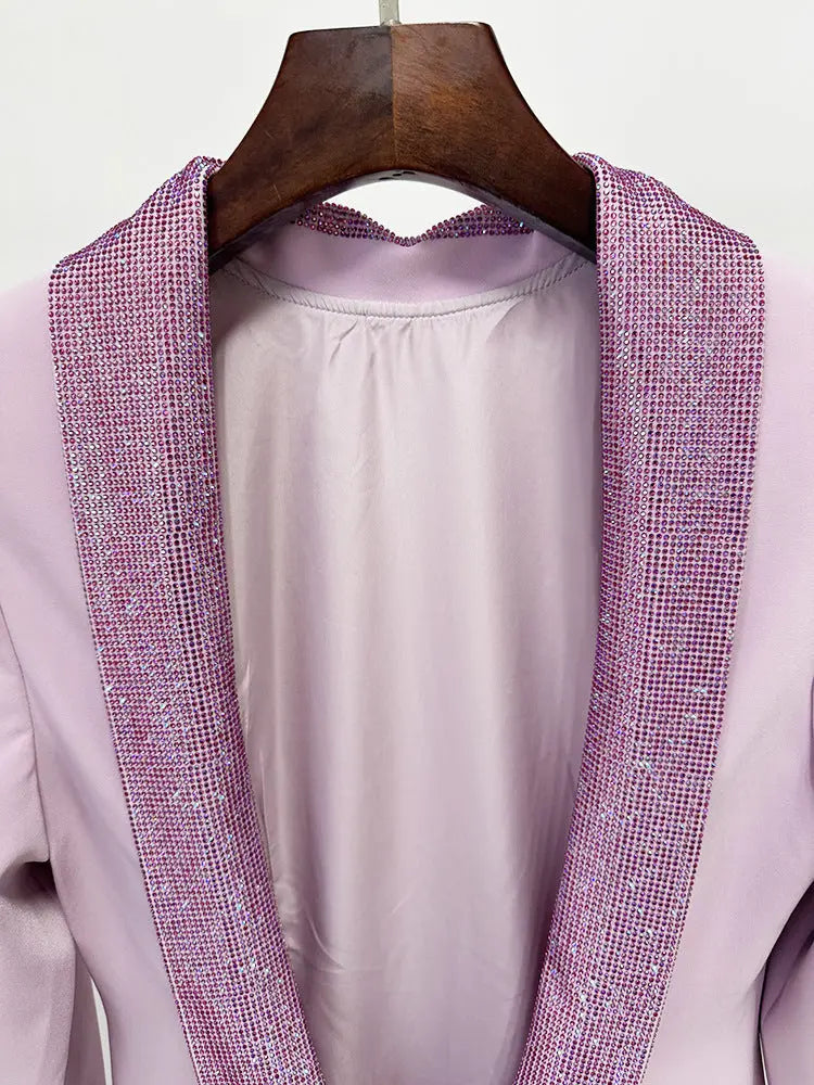 Pink Crepe Maxi Dress with Crystal Chainmail Flower