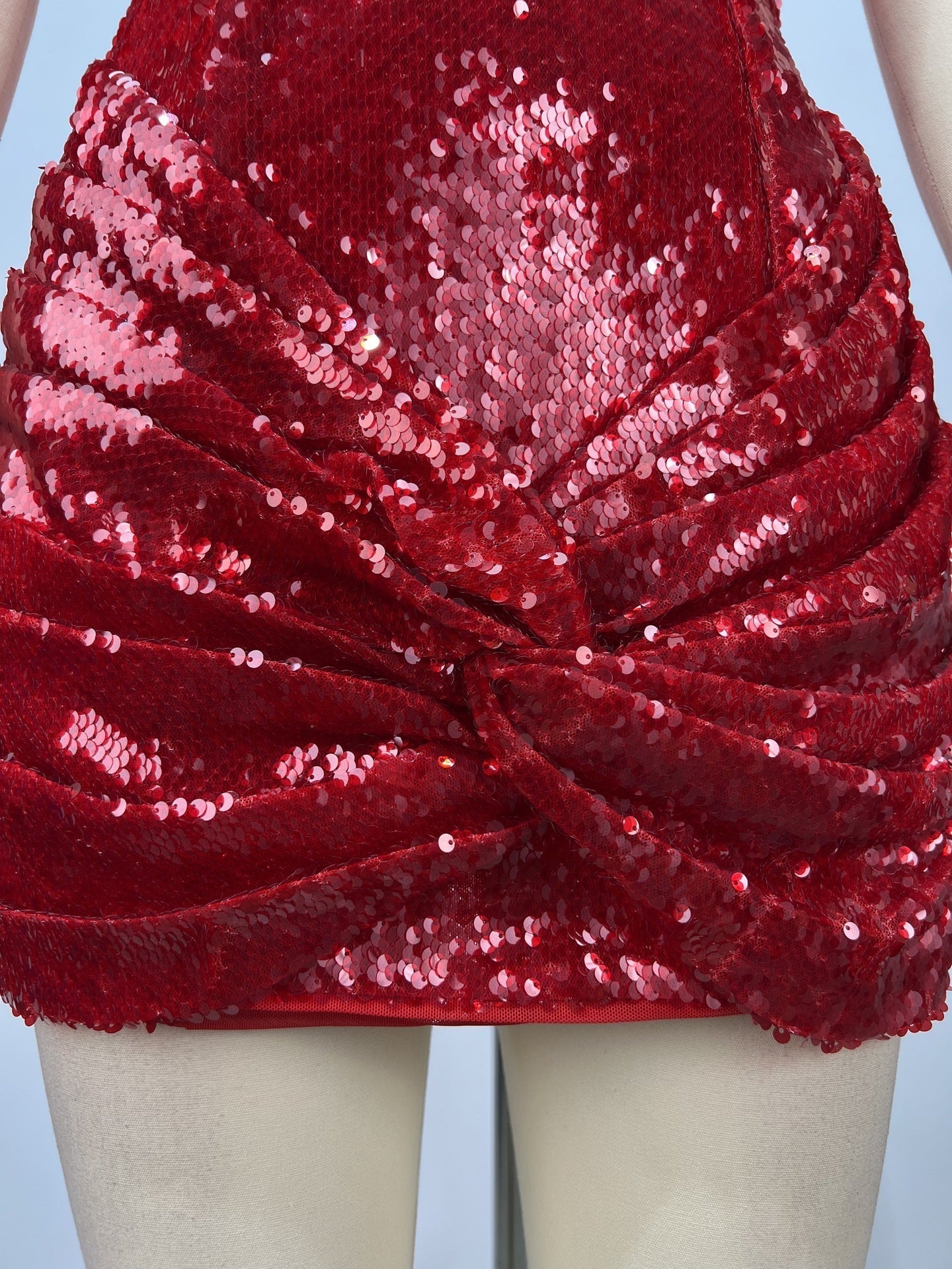 Sequin Ruched Bodycon Mini Dress in Red