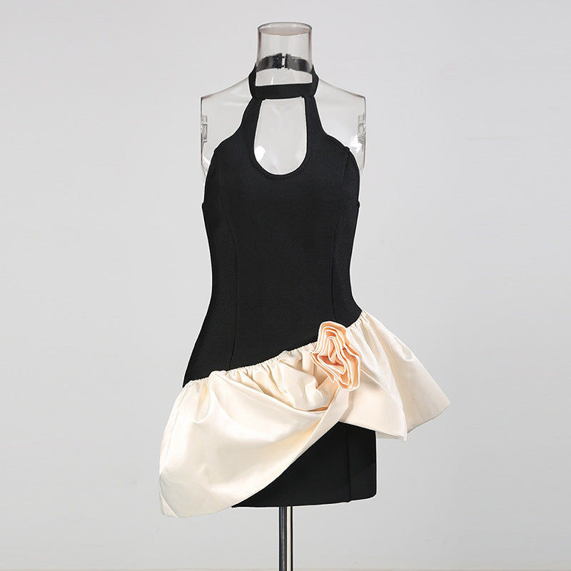 3D Flower Contrast Color Bandage Mini Dress