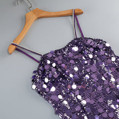 Strappy Sequin Embellished Mini Dress in Purple