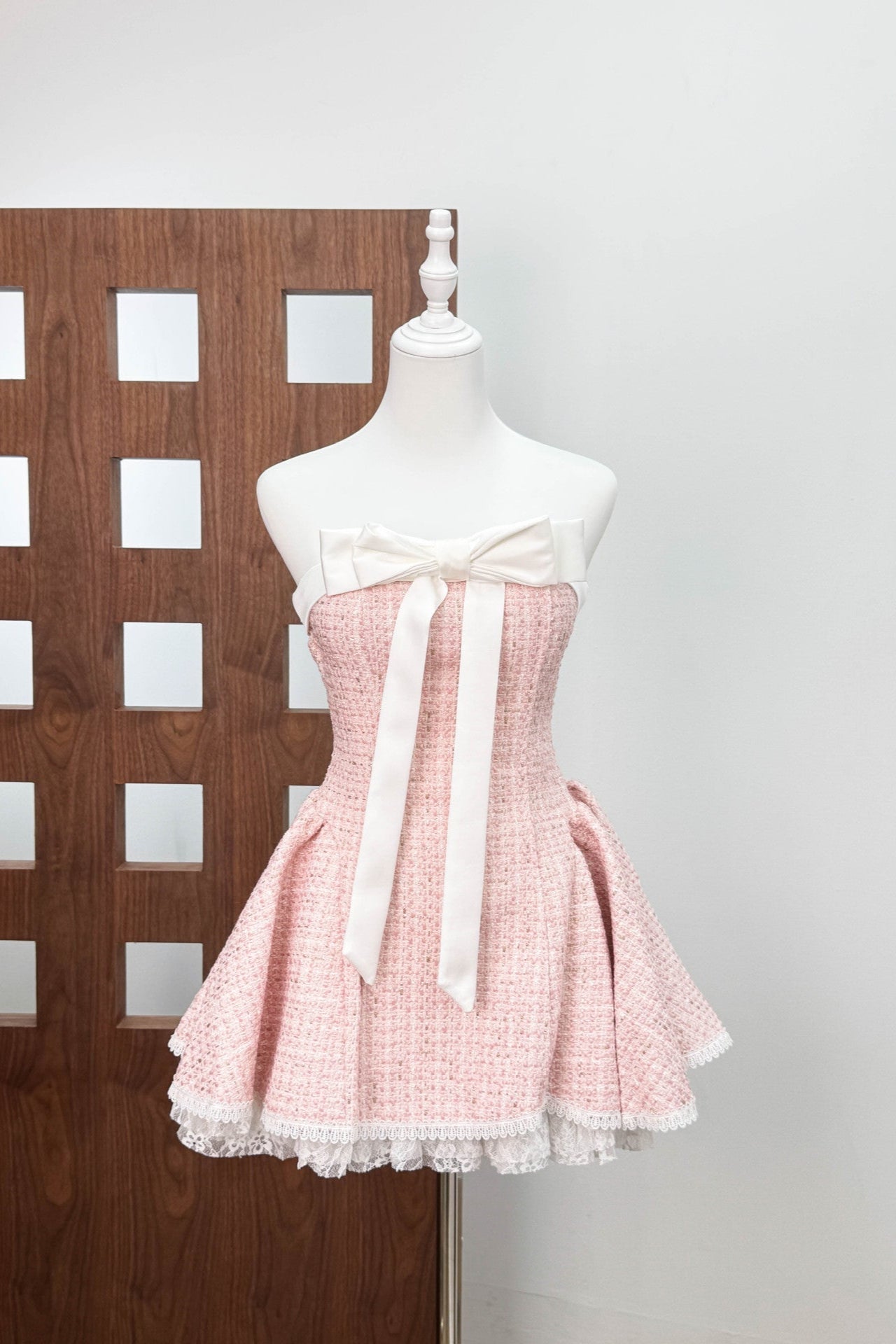 Woven Lace Top Mini Dress in Pink