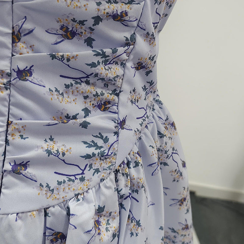 Blue Floral Print Mini Dress with Bloomers