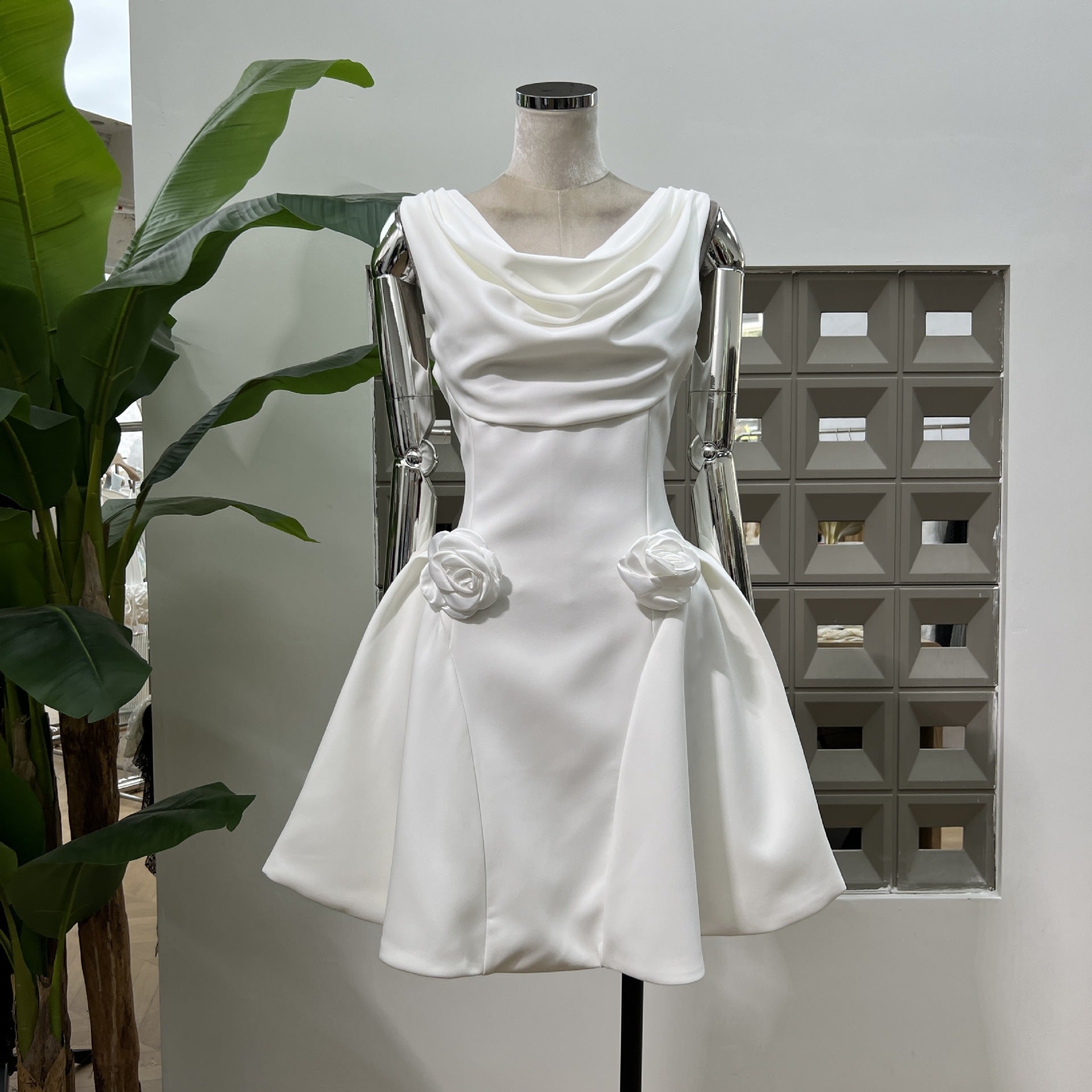 3D Flower Sleeveless Mini Dress