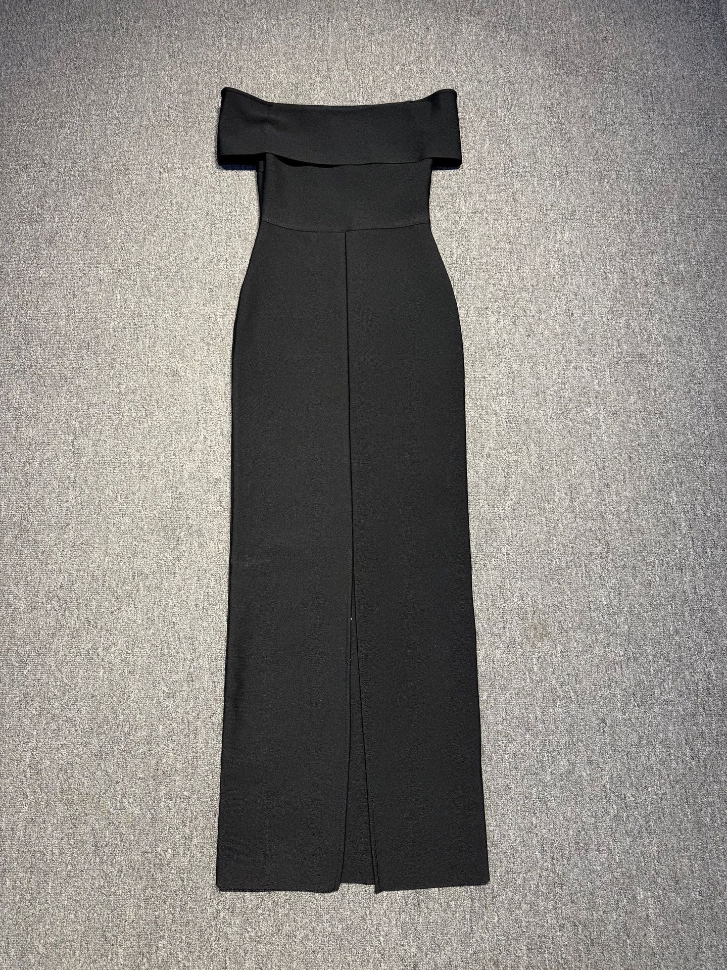 Off-Shoulder Rhinestone Bandage Maxi Dress in Black