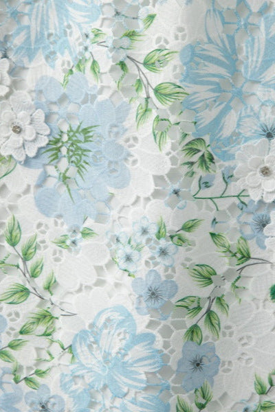 Floral Printed Lace Mini Dress in Sky Blue