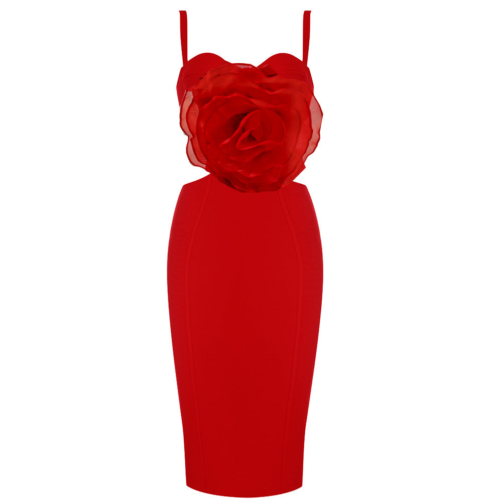 Mesh Flower Bandage Midi Dress