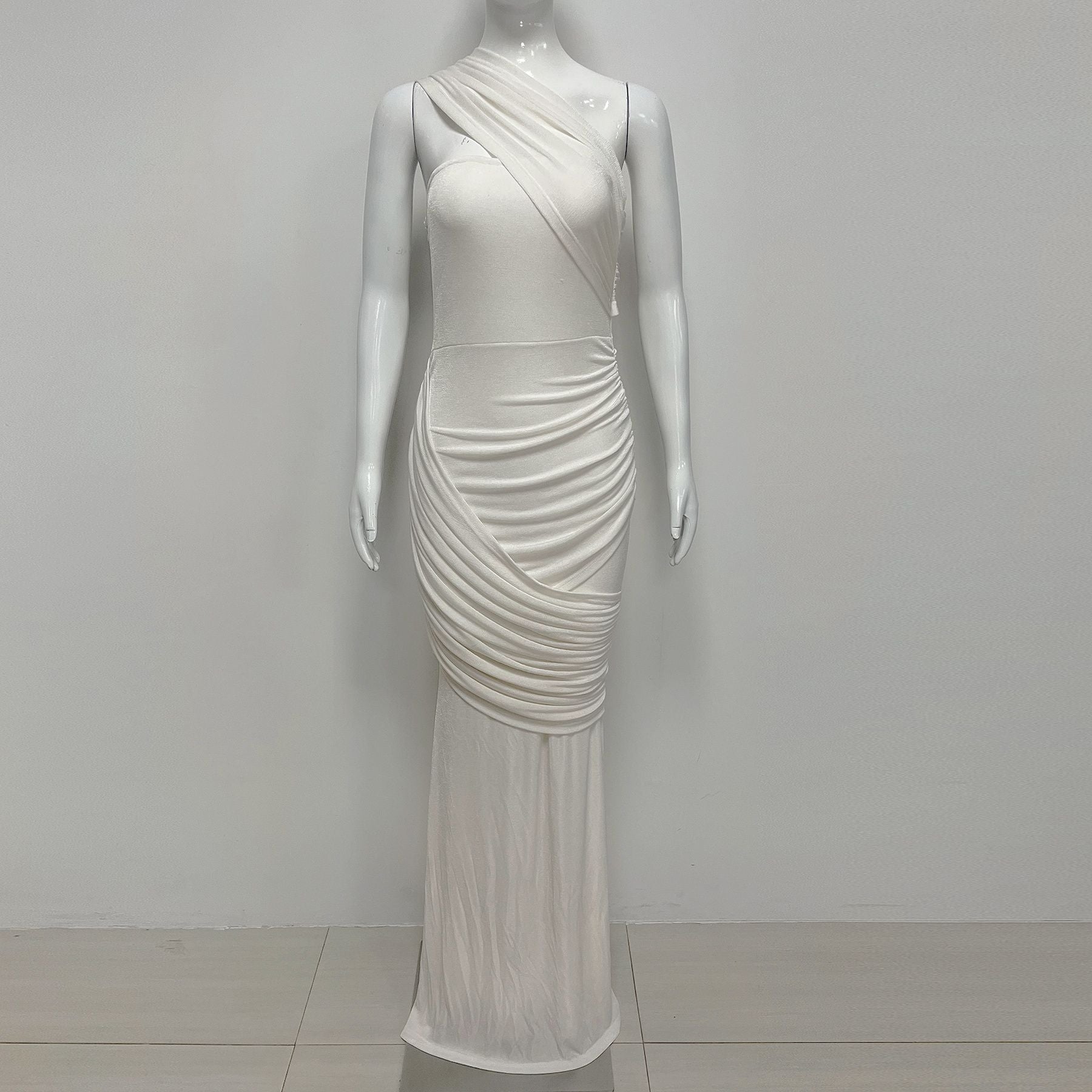 Asymmetrical Off-Shoulder Ruffled Maxi Dress - White