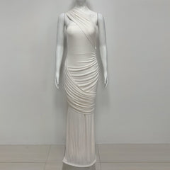 Asymmetrical Off-Shoulder Ruffled Maxi Dress - White