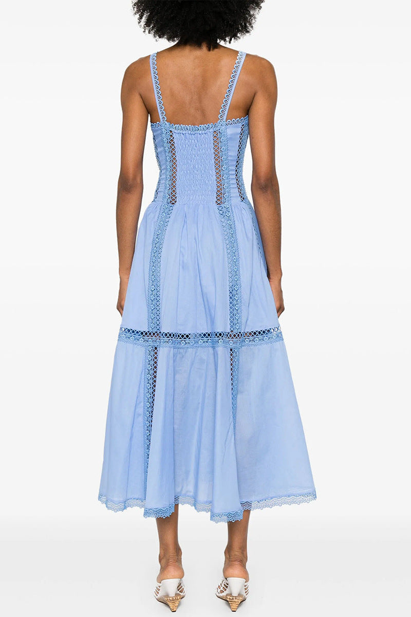 Embroidered Hollow Top Maxi Dress