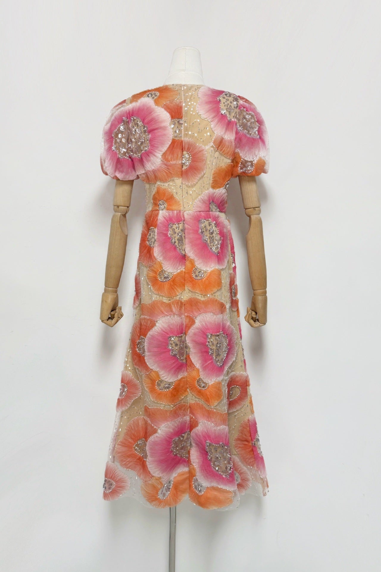 Puff Sleeve Floral Midi Dress in Pink