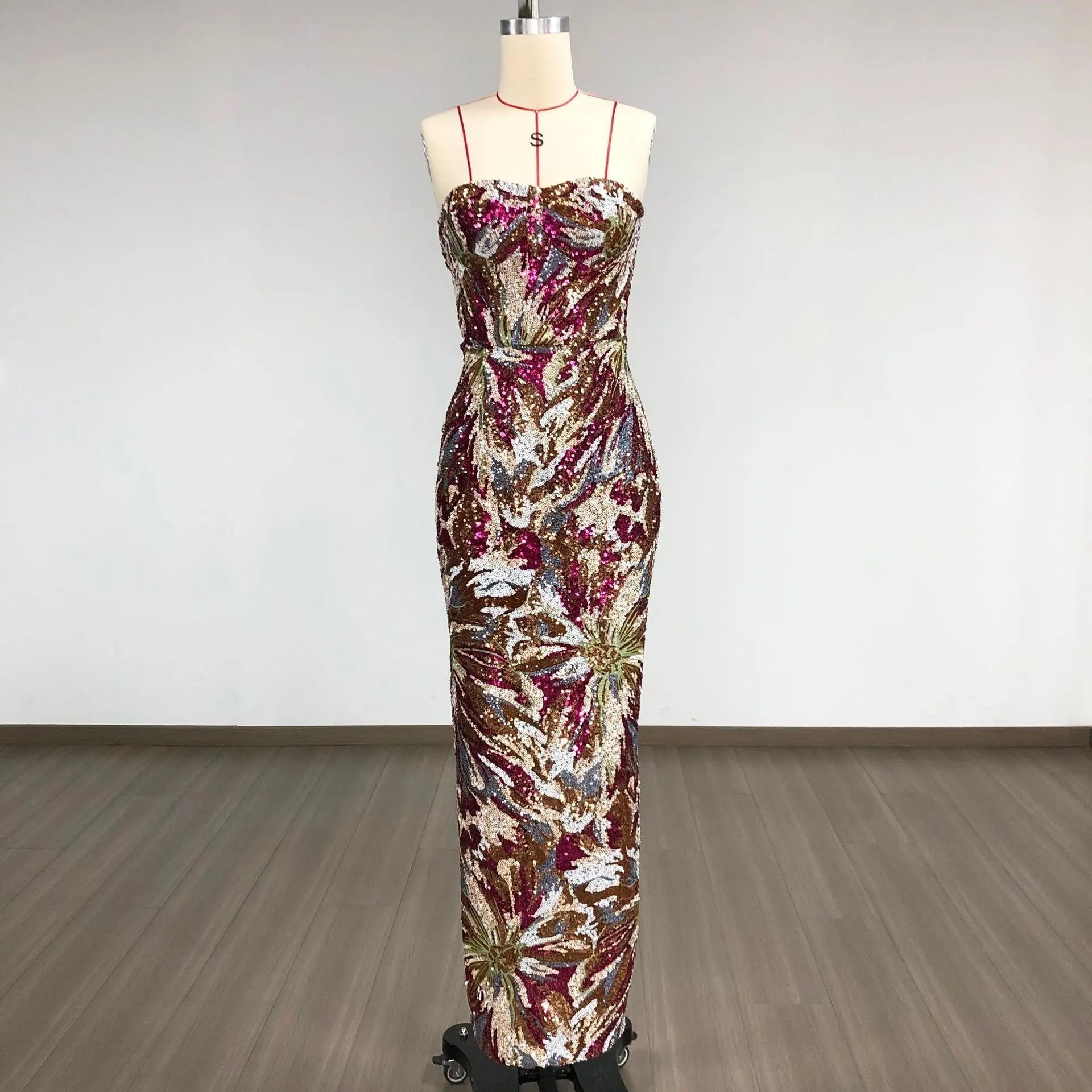 Fireworks Pattern Sequin Embroidery Maxi Dress