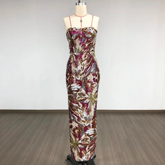Fireworks Pattern Sequin Embroidery Maxi Dress