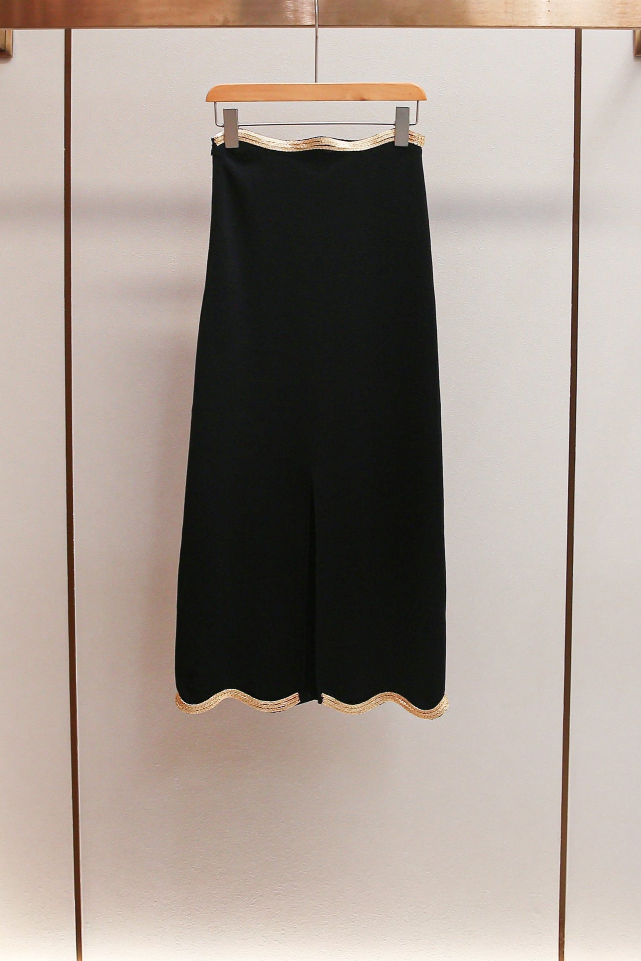 Black Long Knitted Skirt with Chain Detail