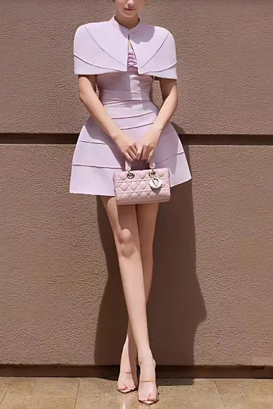 Purple Cape Mini Dress with Straps