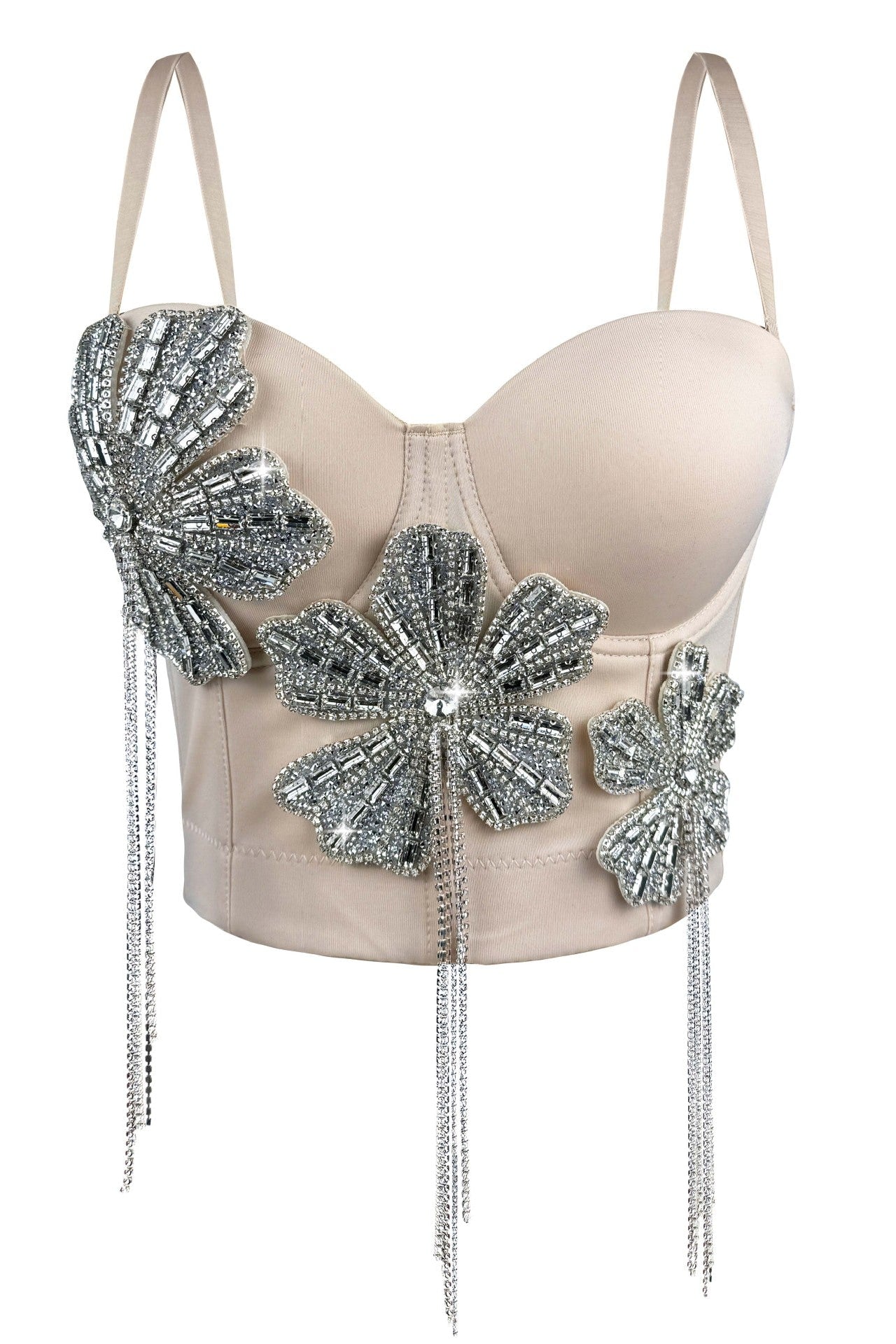 Strap 3D Rhinestone Flower Fringe Corset Bustier Top