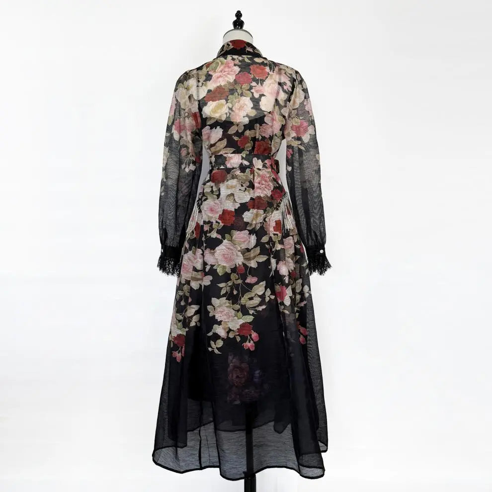 Long Sleeve Floral Printed Woven Maxi Dress