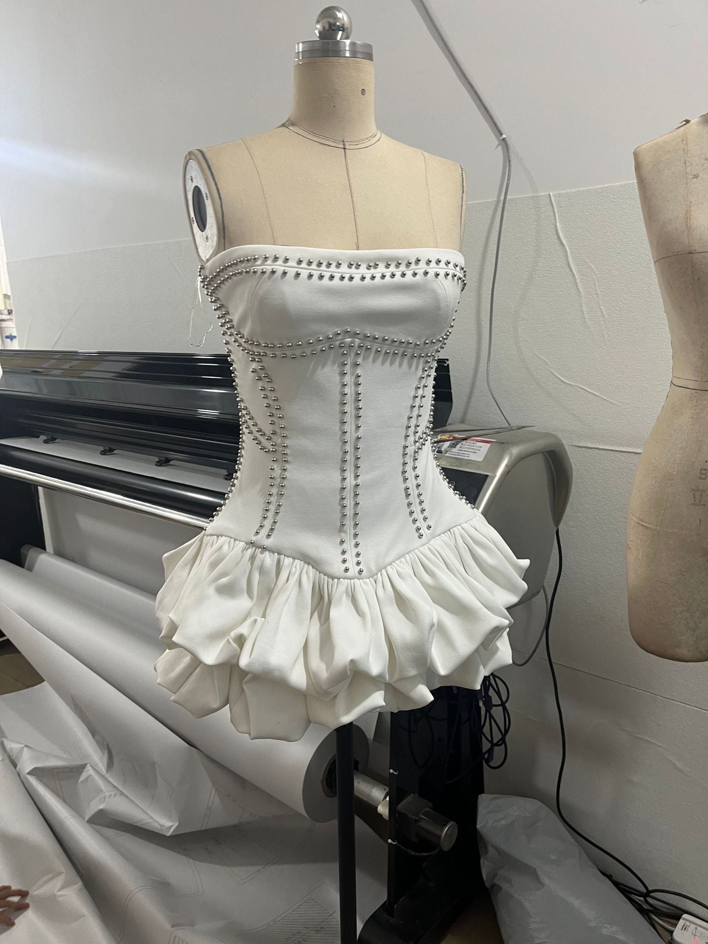 Puffy Mini Dress in Off-White