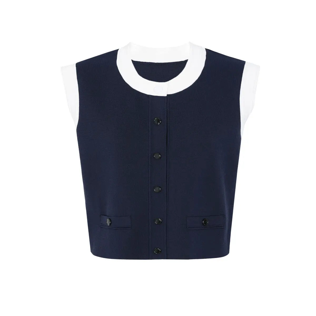 Two Tone Cropped Sleeveless Cardigan & Knit Skirt