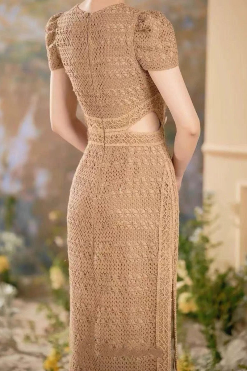 Hollow Maxi Dress in Brown