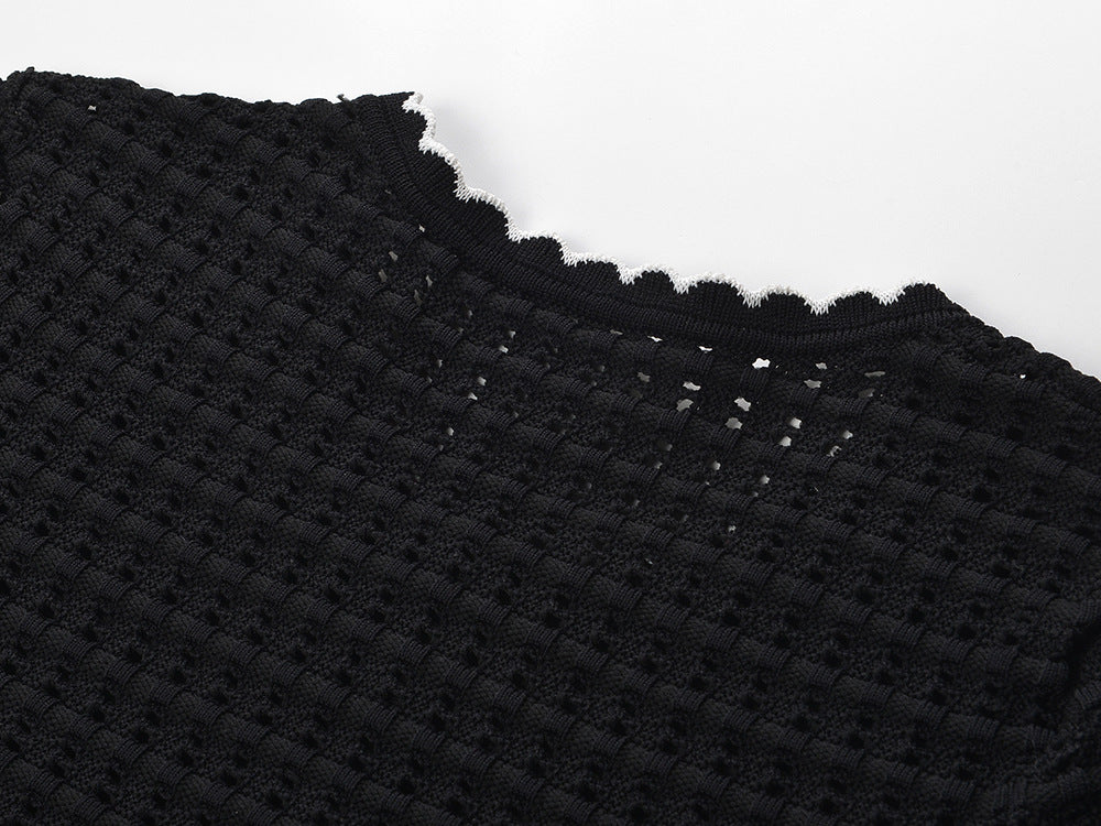 Hollow Knit Mini Dress in Black