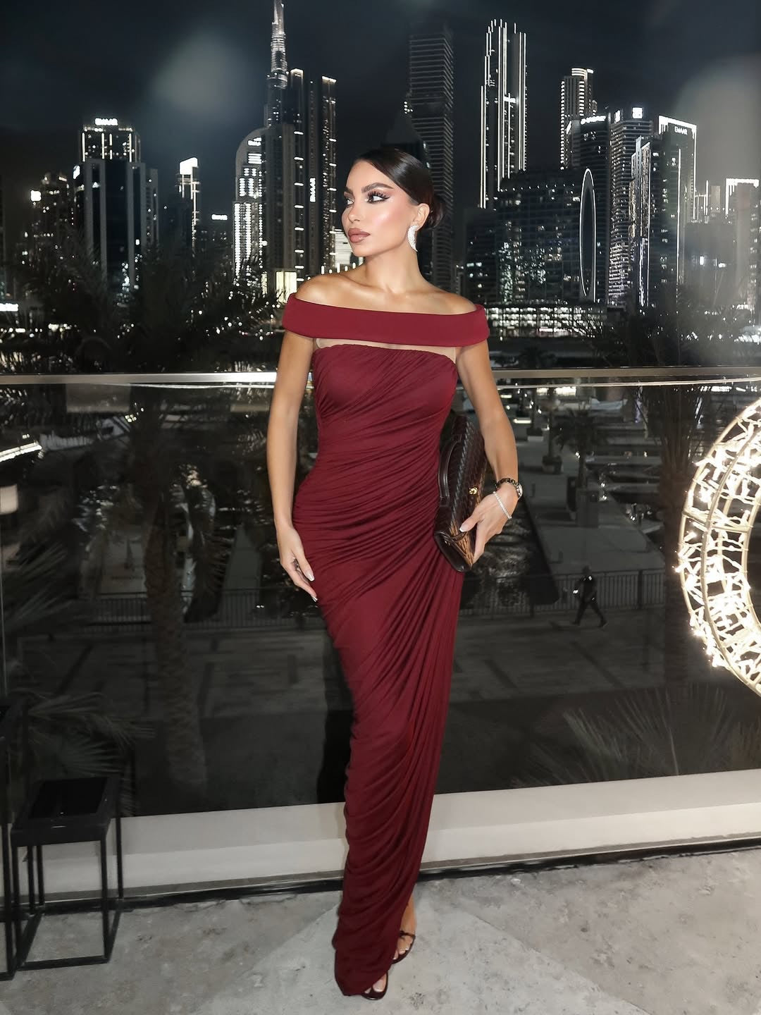 Off-Shoulder Asymmetrical-High Maxi Dress