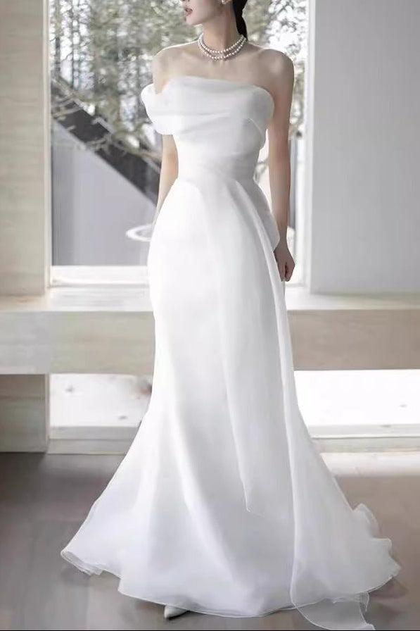 White French-Style one-Shoulder Maxi Dress