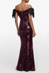 Detail BarSequin Maxi Dress In Burgundy