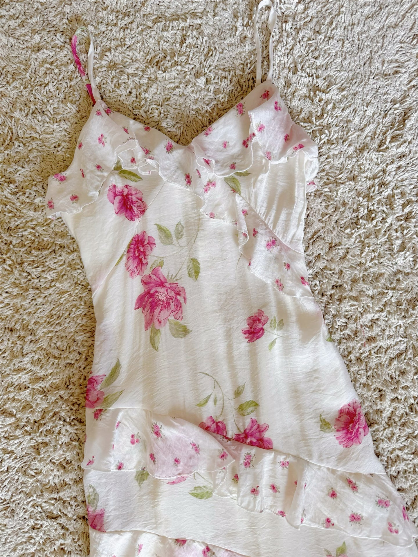 Floral Ruffle Maxi Dress - Pink & Lvory