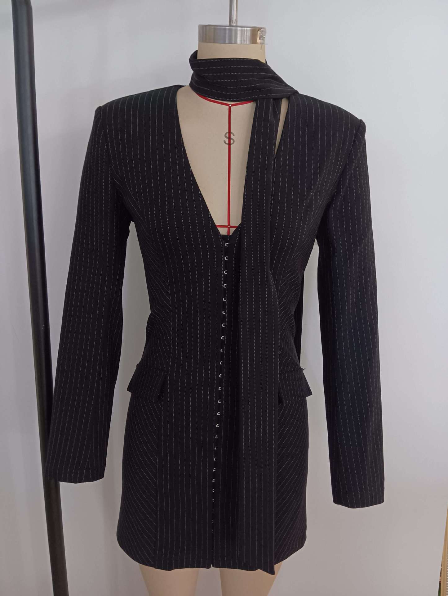 V-Neck Mini Blazer Dress in Black