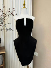 Folded Collar Corset Mini Dress in Black