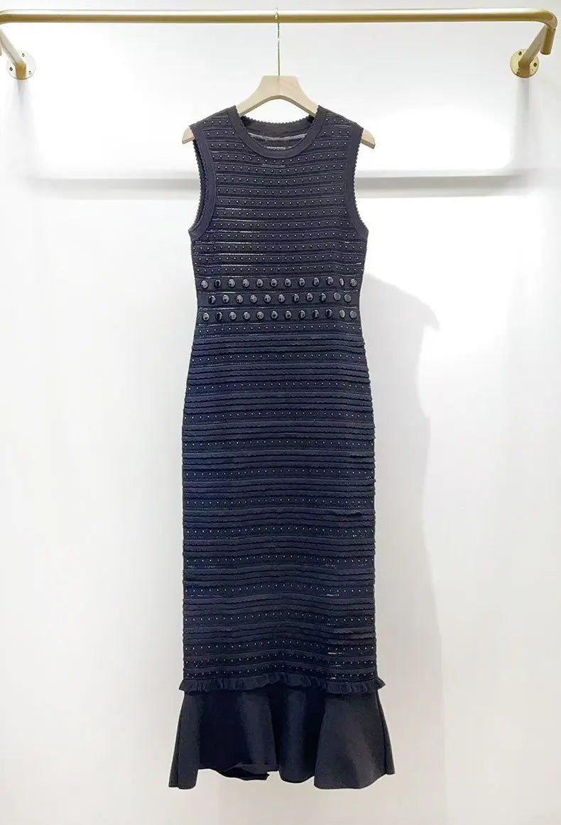 Knit Sleeveless Midi Dress in Black