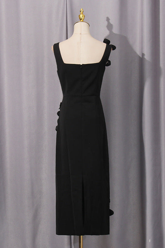 3D Flower Midi Dress in Black