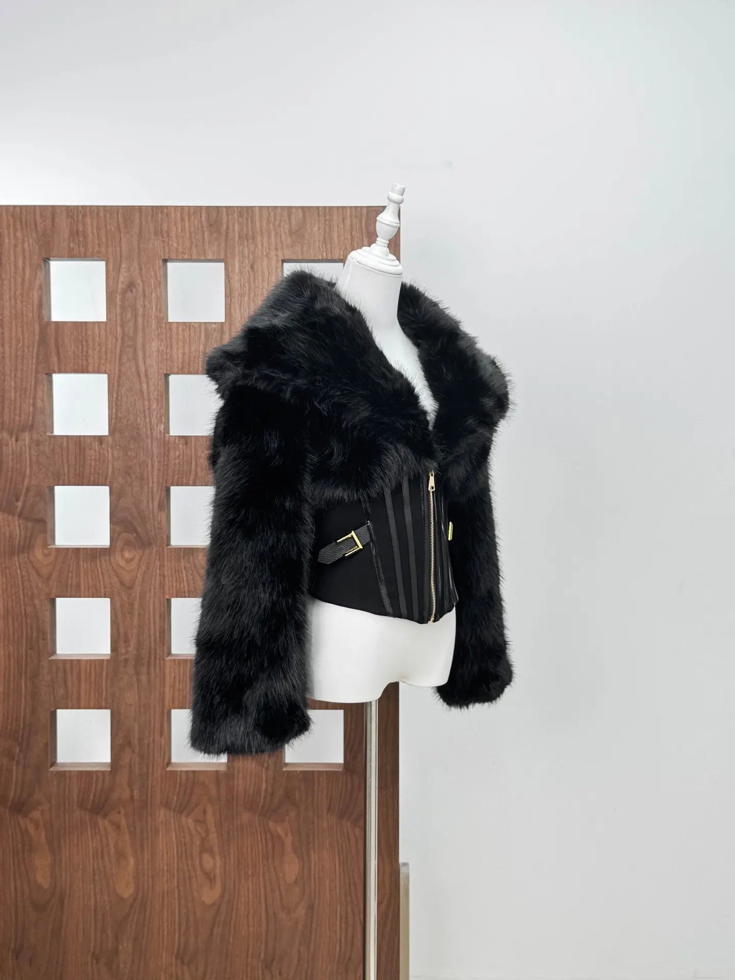 Faux Fur Corset Jacket in Black