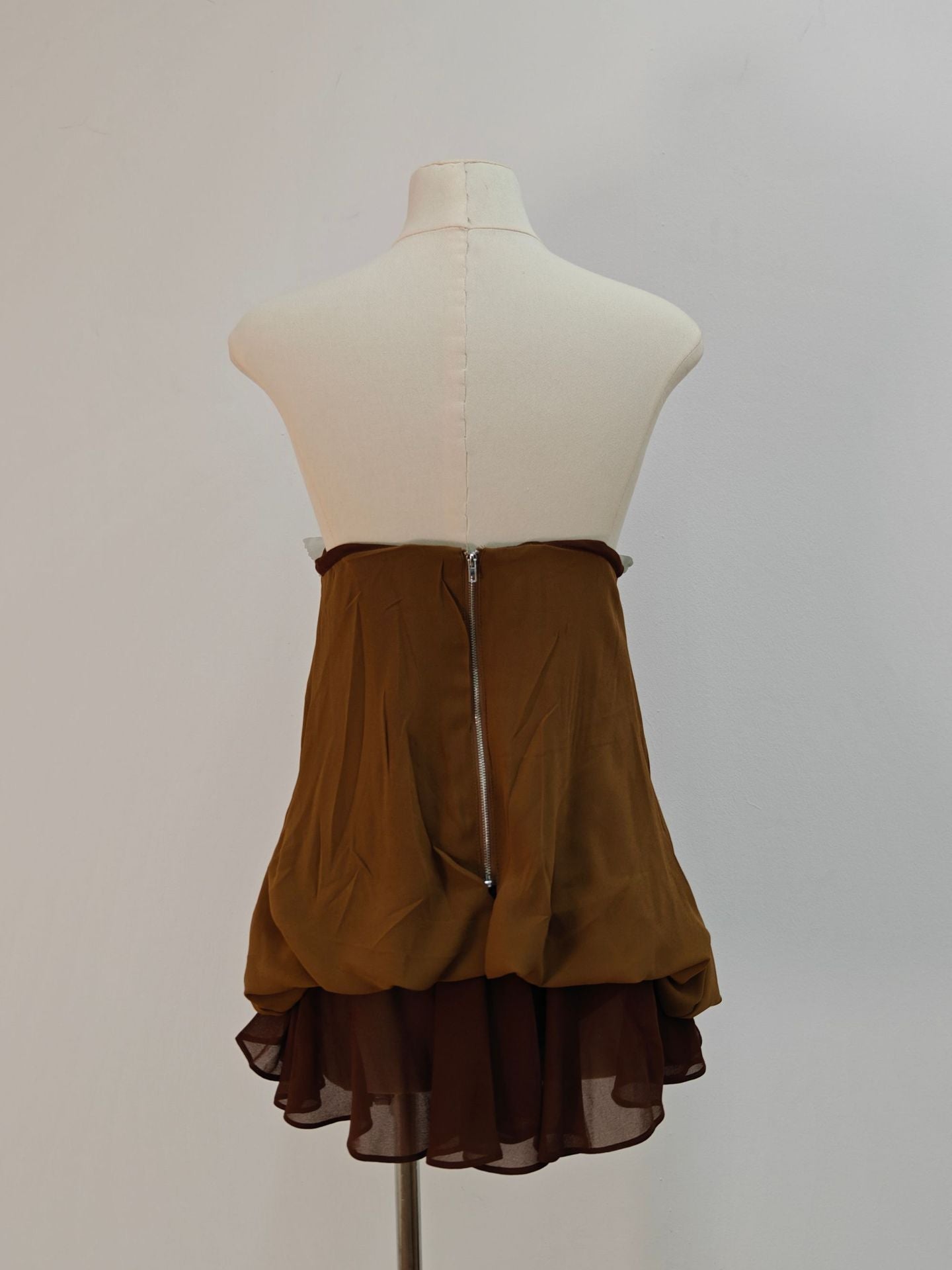 Brown 3D Fishbone Top Mini Skirt Set