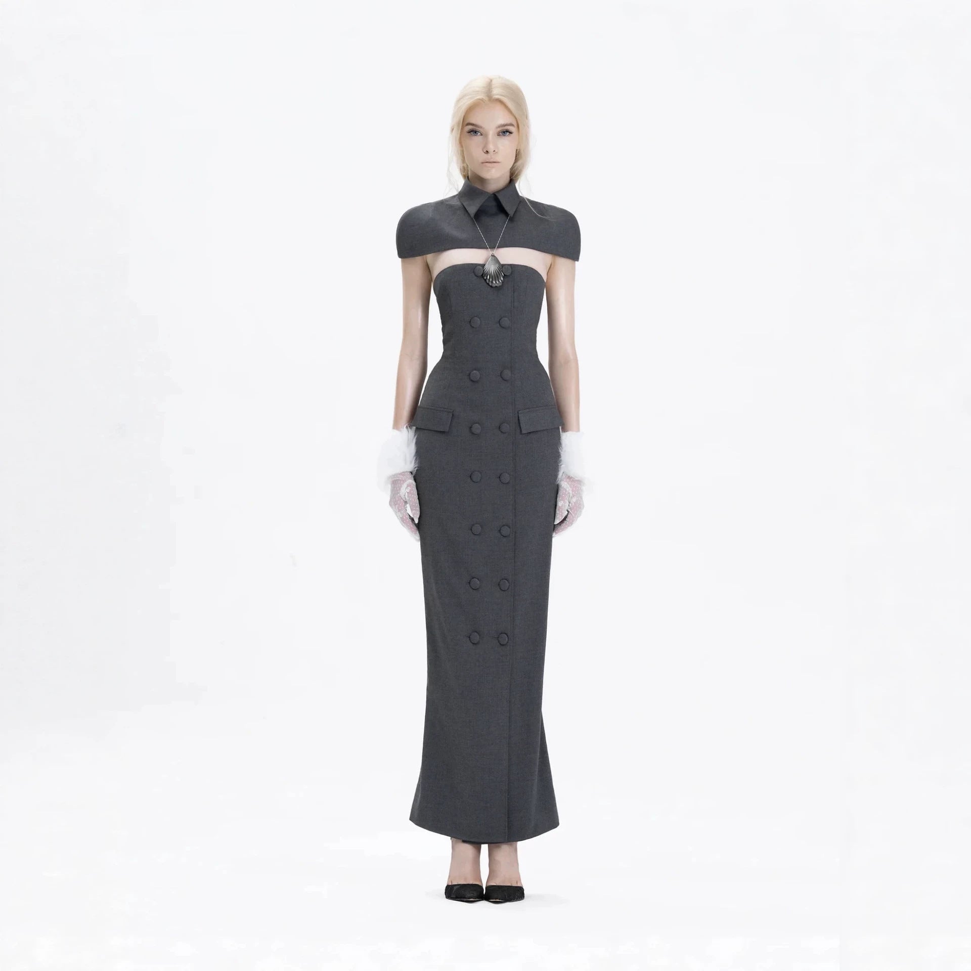 Double-Breasted Sleeveless Suit with - Grey