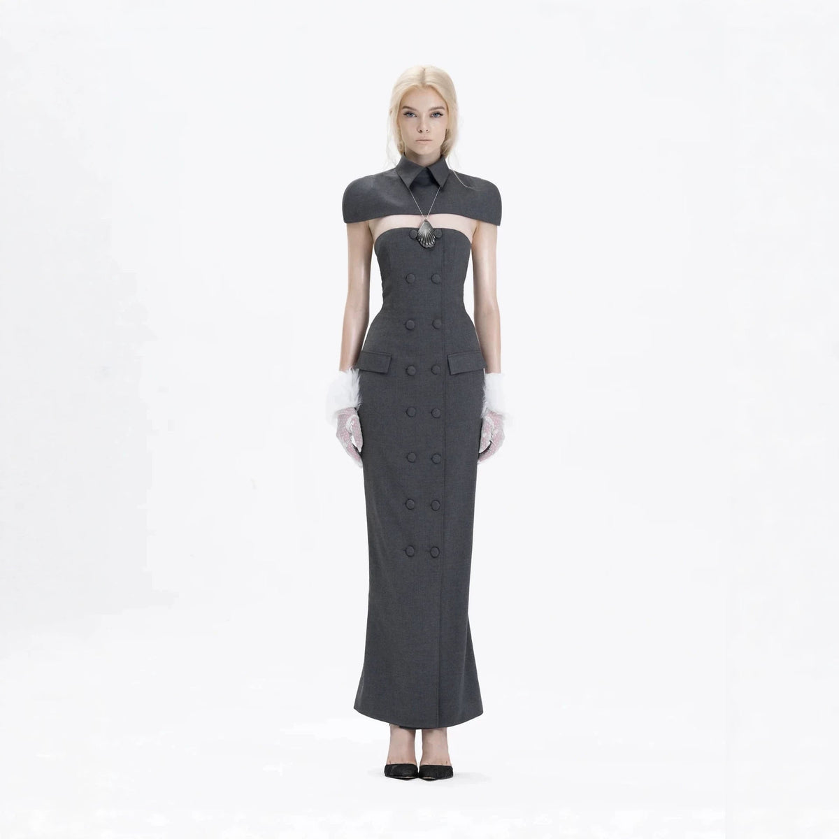 Double-Breasted Sleeveless Suit with - Grey