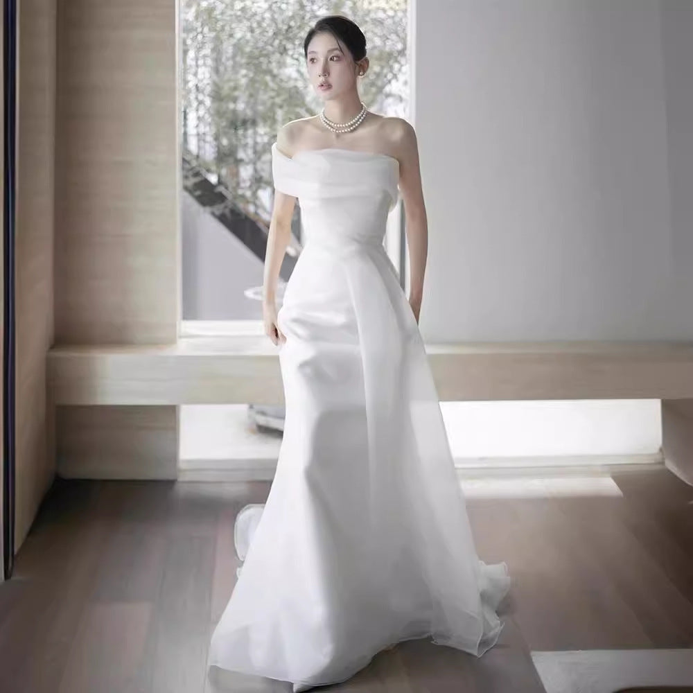White French-Style one-Shoulder Maxi Dress
