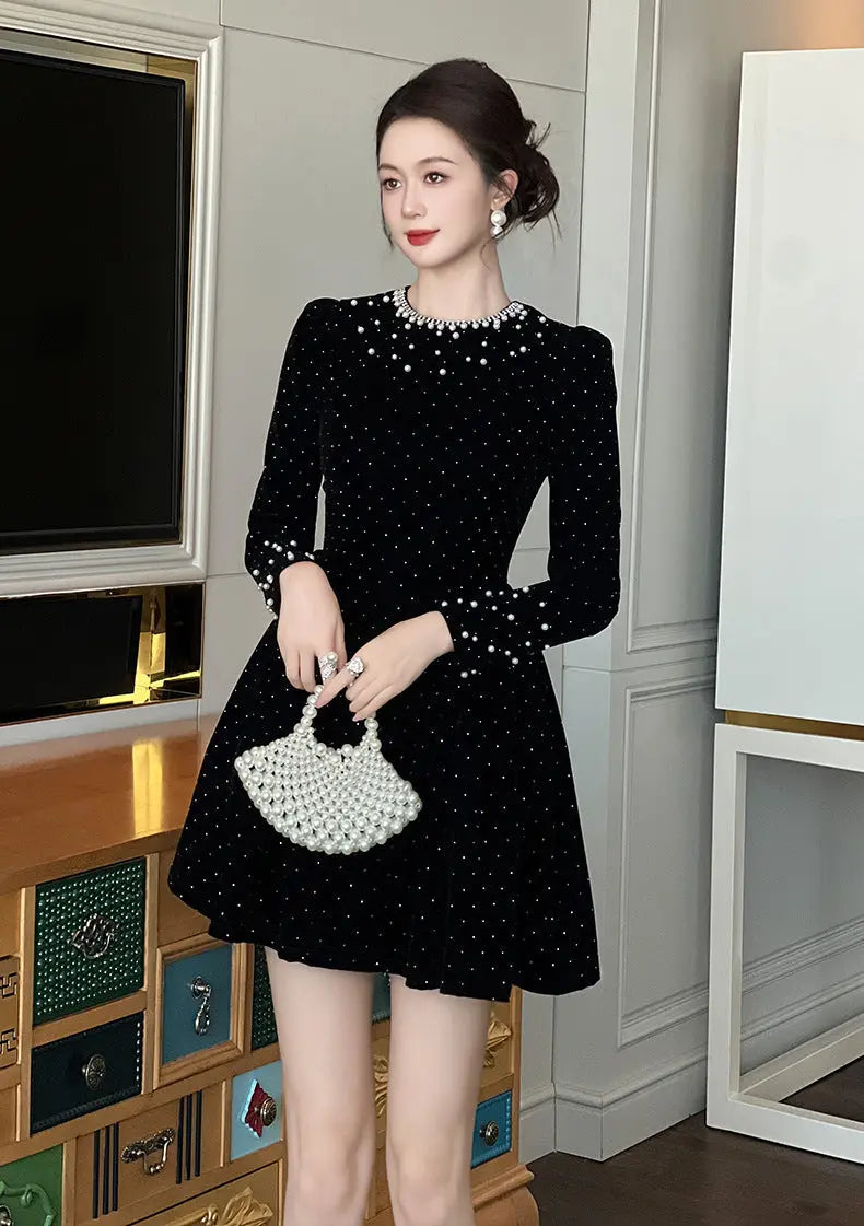 Black Rhinestone-Embellished Mini Dress