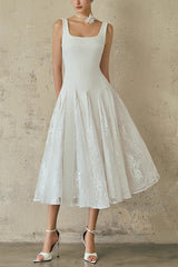 Square Neck Lace Maxi Dress in White