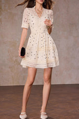V-Neck A-Line Mini Dress in Apricot