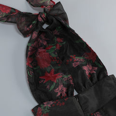 Floral Print Halter Ruffle Maxi Dress in Black