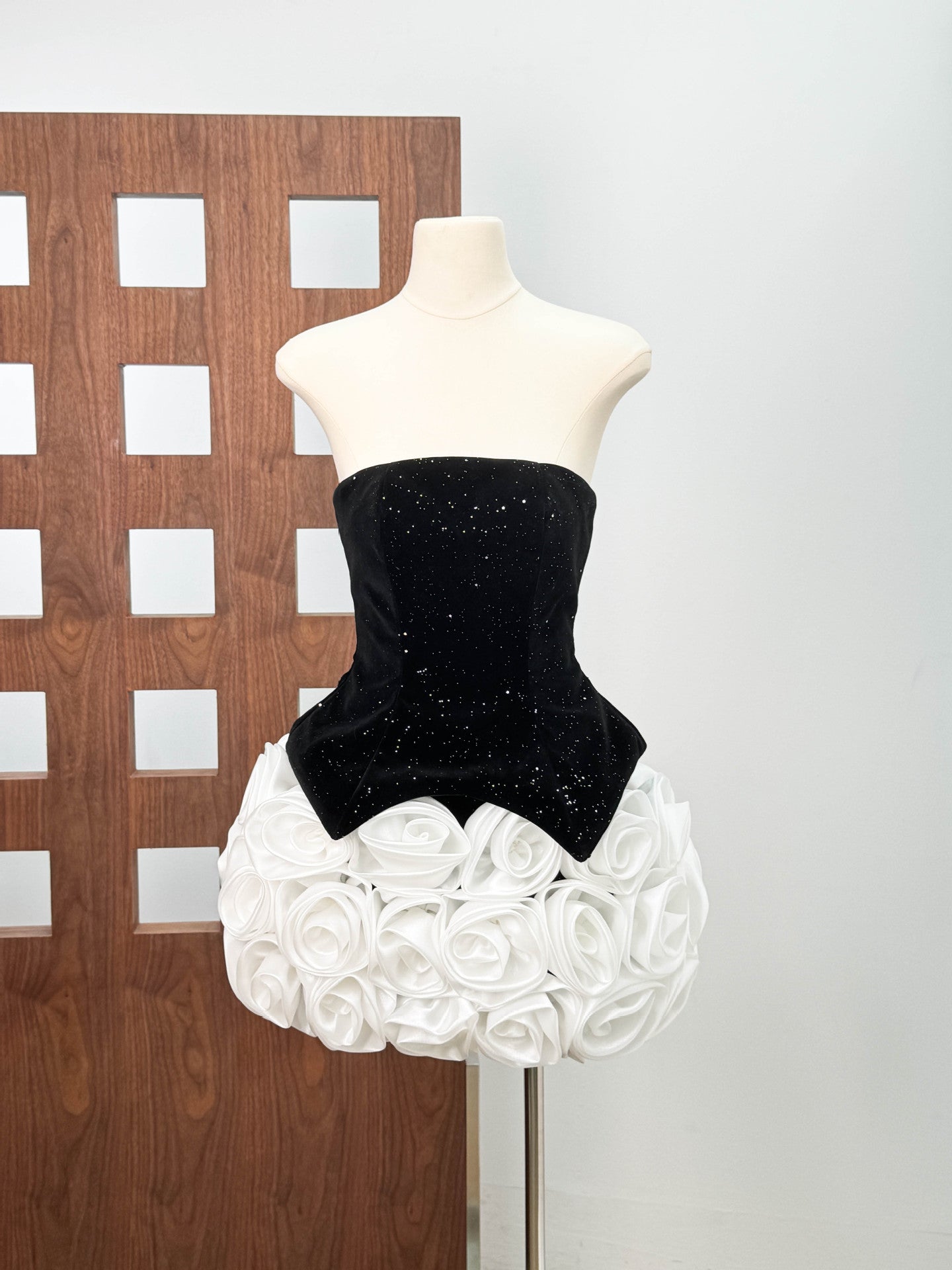3D Flower Sequin Mini Dress in Black