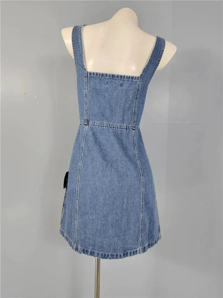Denim Square Neck Slim Mini Dress