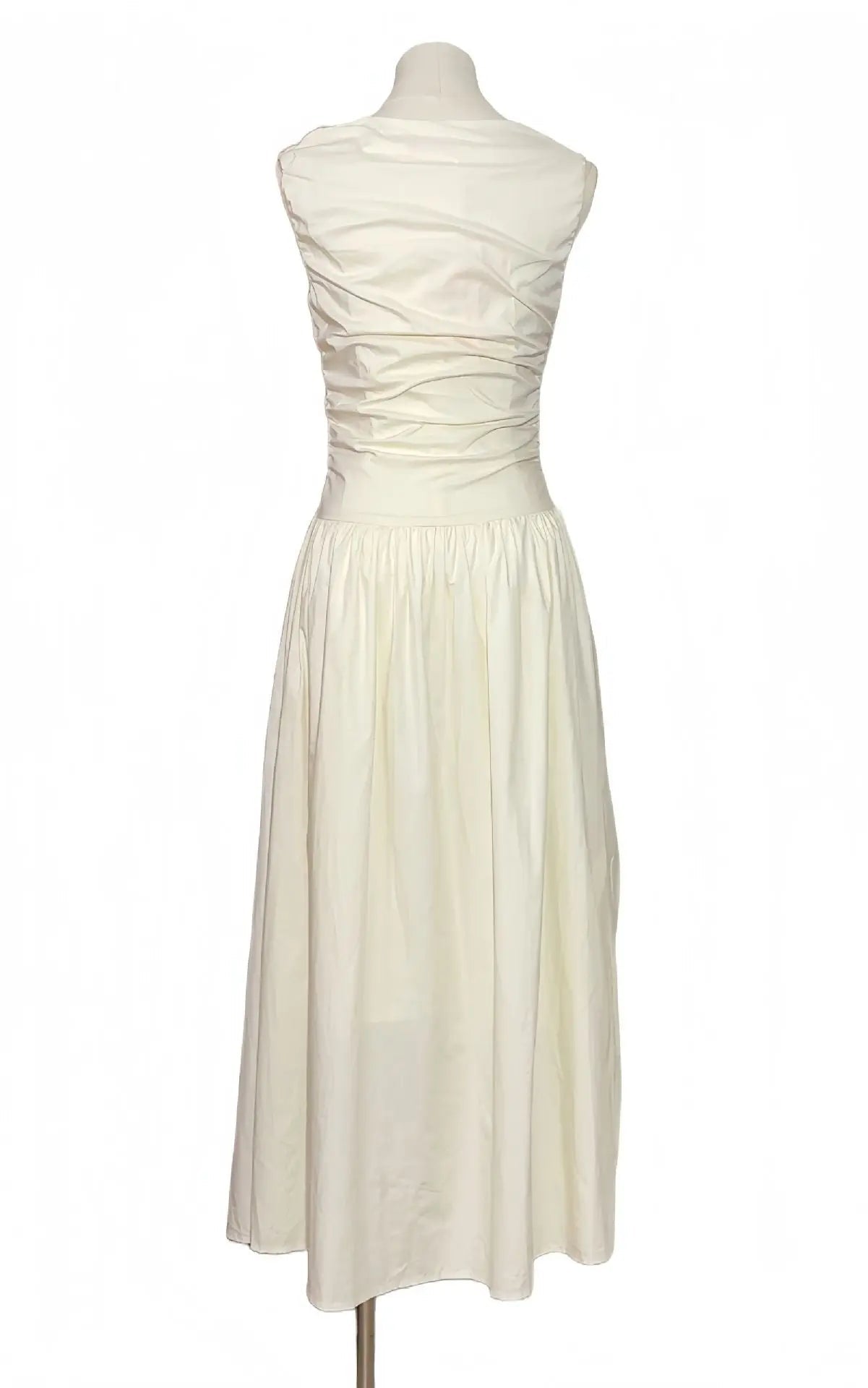 Ruched A-Line Sleeveless Midi Dress in Apricot